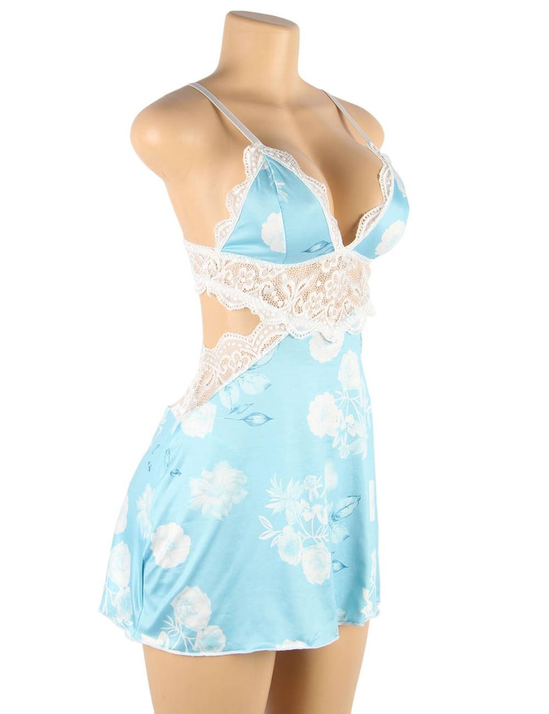 Floral Print Lace-up Babydoll Without Underwire
