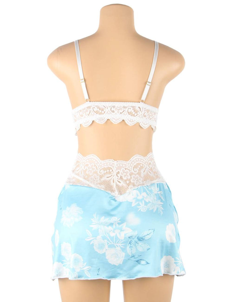 Floral Print Lace-up Babydoll Without Underwire