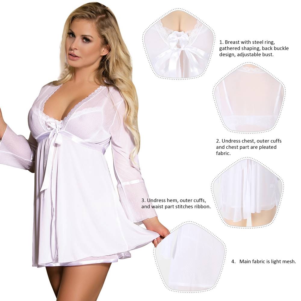 Mesh Bell Sleeve Robe And Babydoll Egypt Set