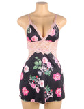 Floral Print Lace-up Babydoll Without Underwire