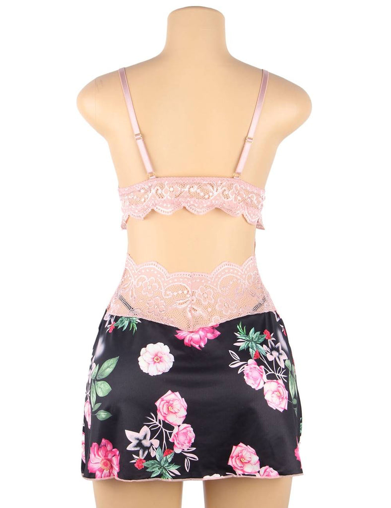 Floral Print Lace-up Babydoll Without Underwire