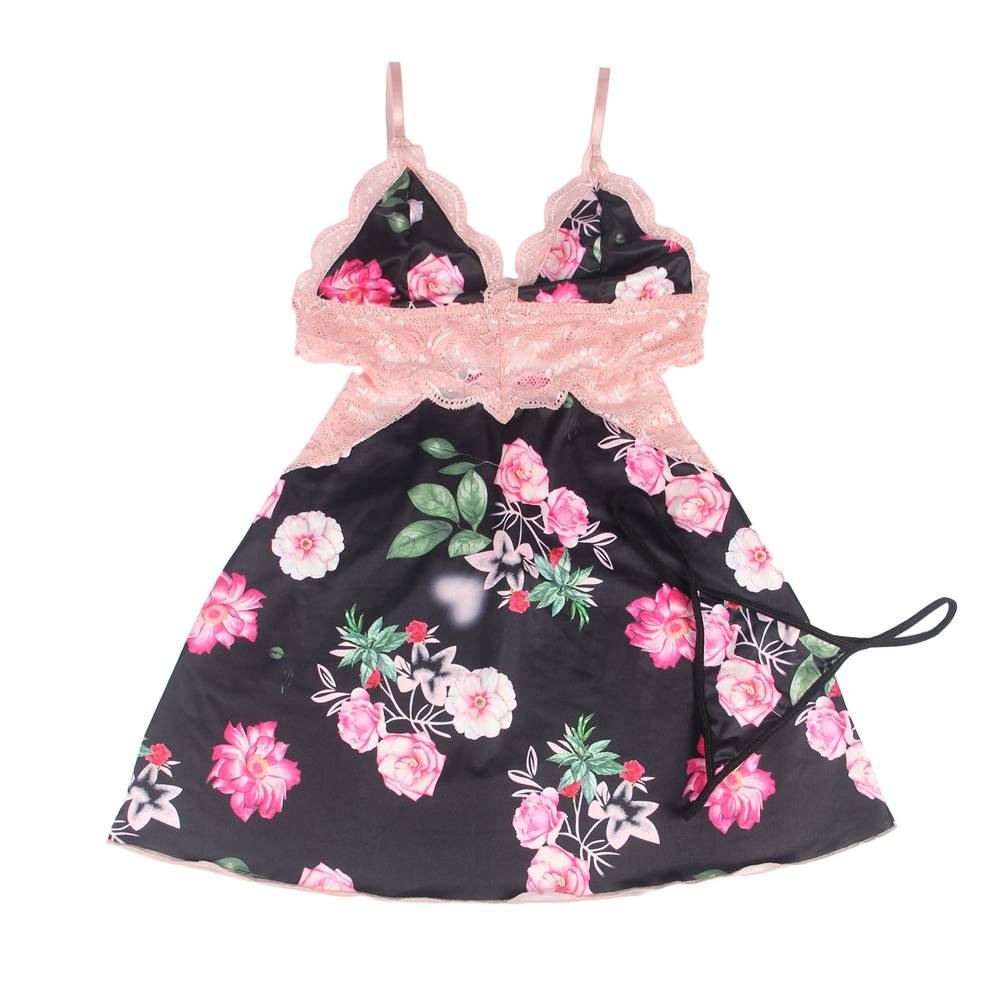 Floral Print Lace-up Babydoll Without Underwire