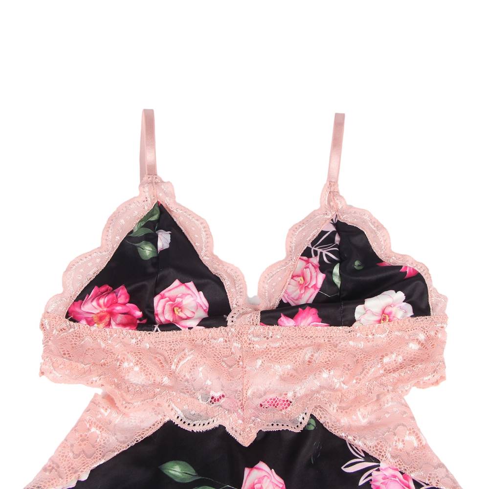 Floral Print Lace-up Babydoll Without Underwire