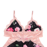 Floral Print Lace-up Babydoll Without Underwire