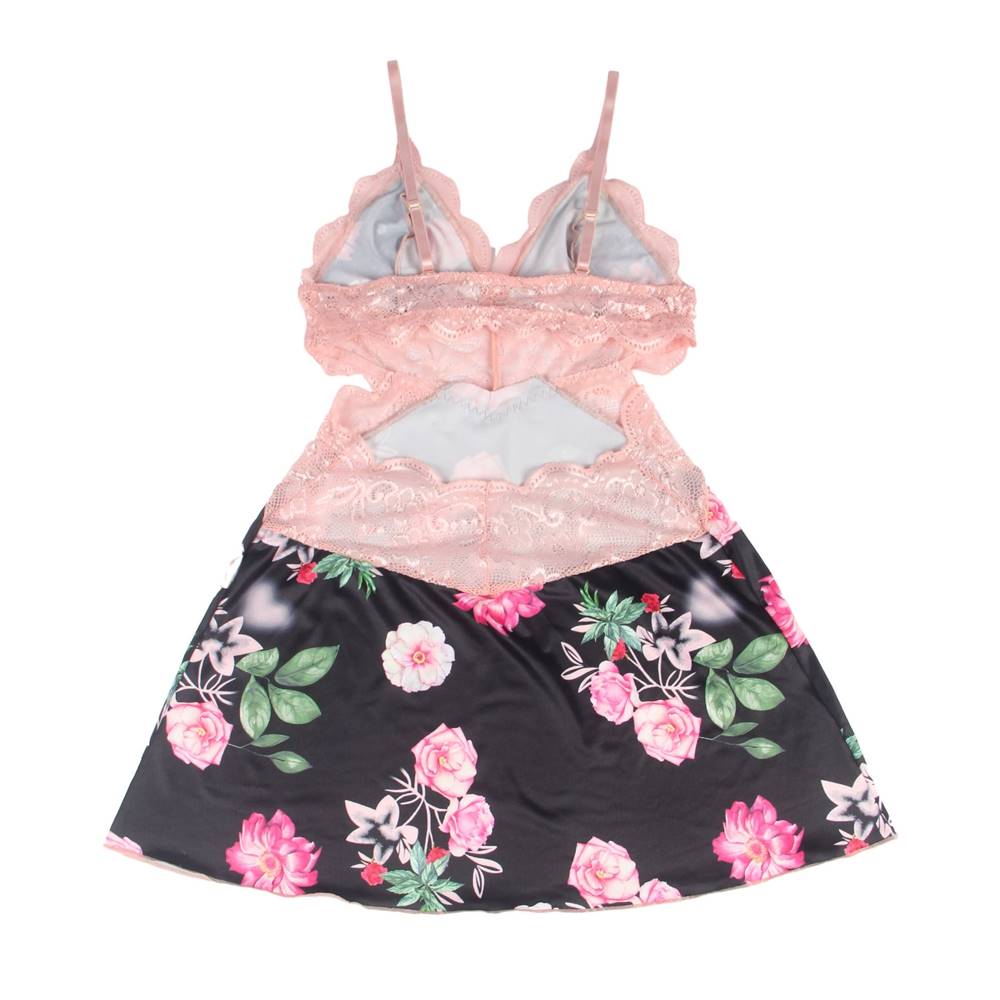 Floral Print Lace-up Babydoll Without Underwire