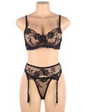 Floral Embroidery Underwire Egypt Garter Lingerie Set