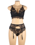 Egypt Floral Embroidery Underwire Garter Lingerie Set