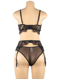 Egypt Floral Embroidery Underwire Garter Lingerie Set
