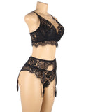 Egypt Floral Embroidery Underwire Garter Lingerie Set
