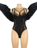 New Angel Feather Wings Decoration White & Black Lace Sexy Bodysuit