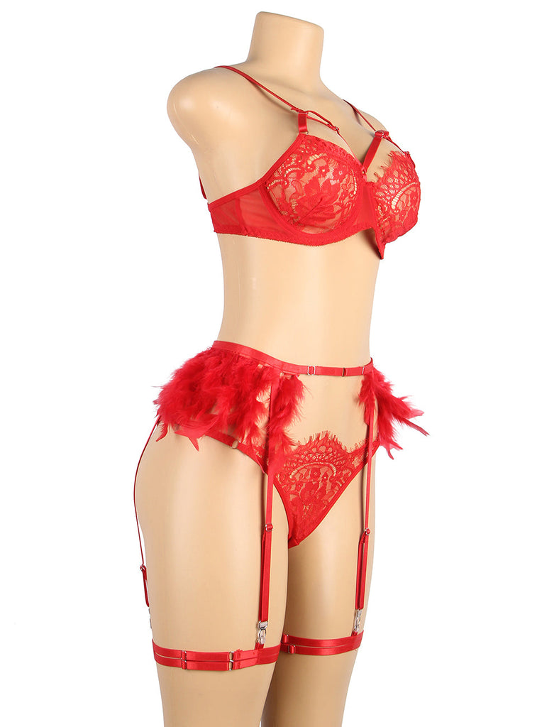 Feather Lace Underwire Garter Lingerie Egypt Set