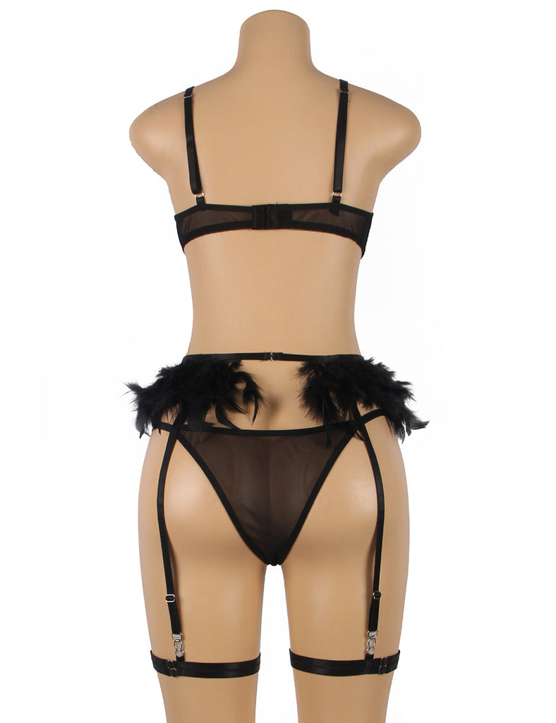 New Feather Lace Underwire Garter Egypt Lingerie Set