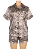 Leopard Print Silk Short Sleeve Two Piece Pajamas Set