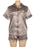 Leopard Print Silk Short Sleeve Two Piece Pajamas Set