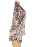 Leopard Print Silk Short Sleeve Two Piece Pajamas Set