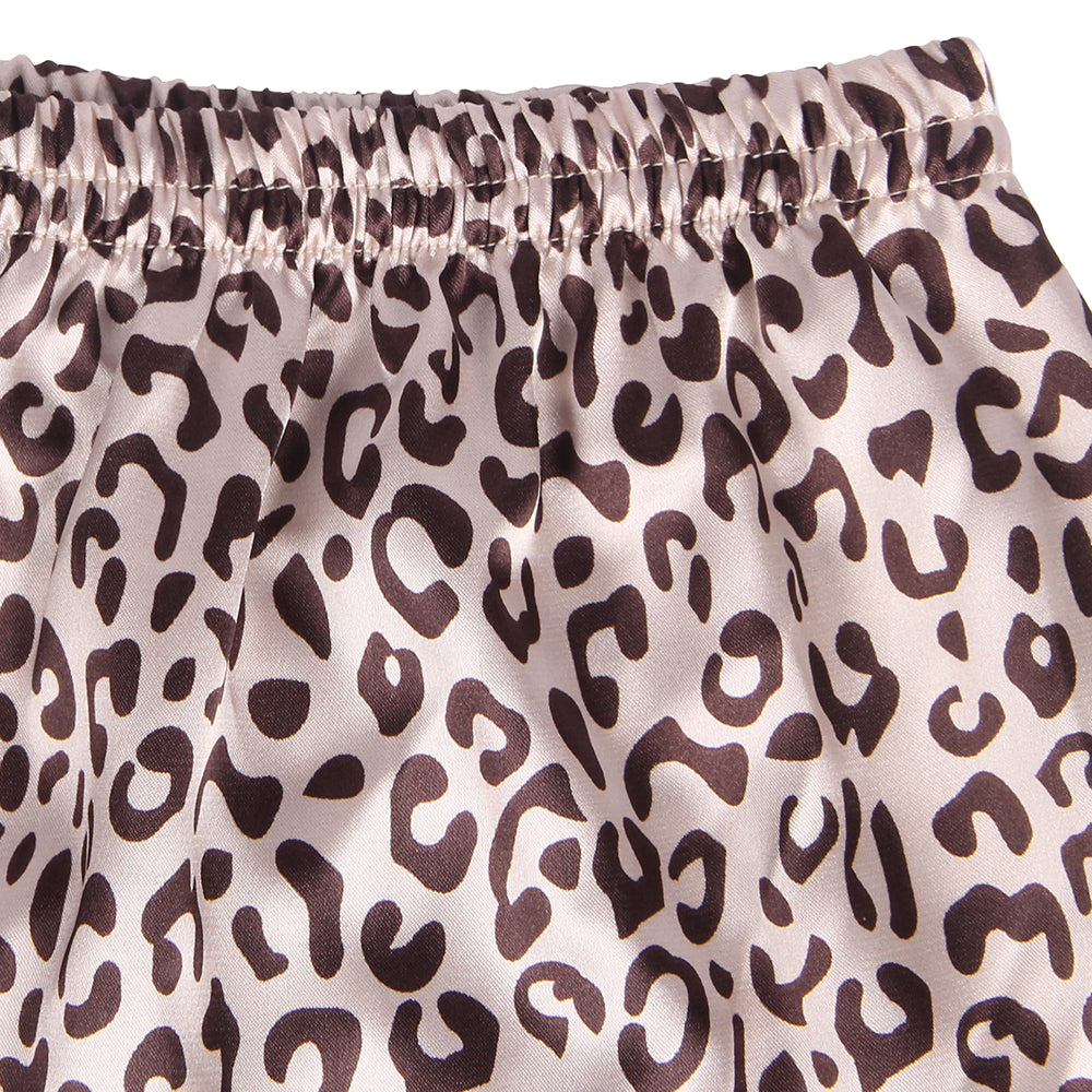 Leopard Print Silk Short Sleeve Two Piece Pajamas Set
