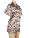 Leopard Print Silk Short Sleeve Two Piece Pajamas Set