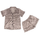 Leopard Print Silk Short Sleeve Two Piece Pajamas Set