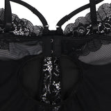 Black PU Leather Sexy Egypt Lace Hollow Out Bodysuit