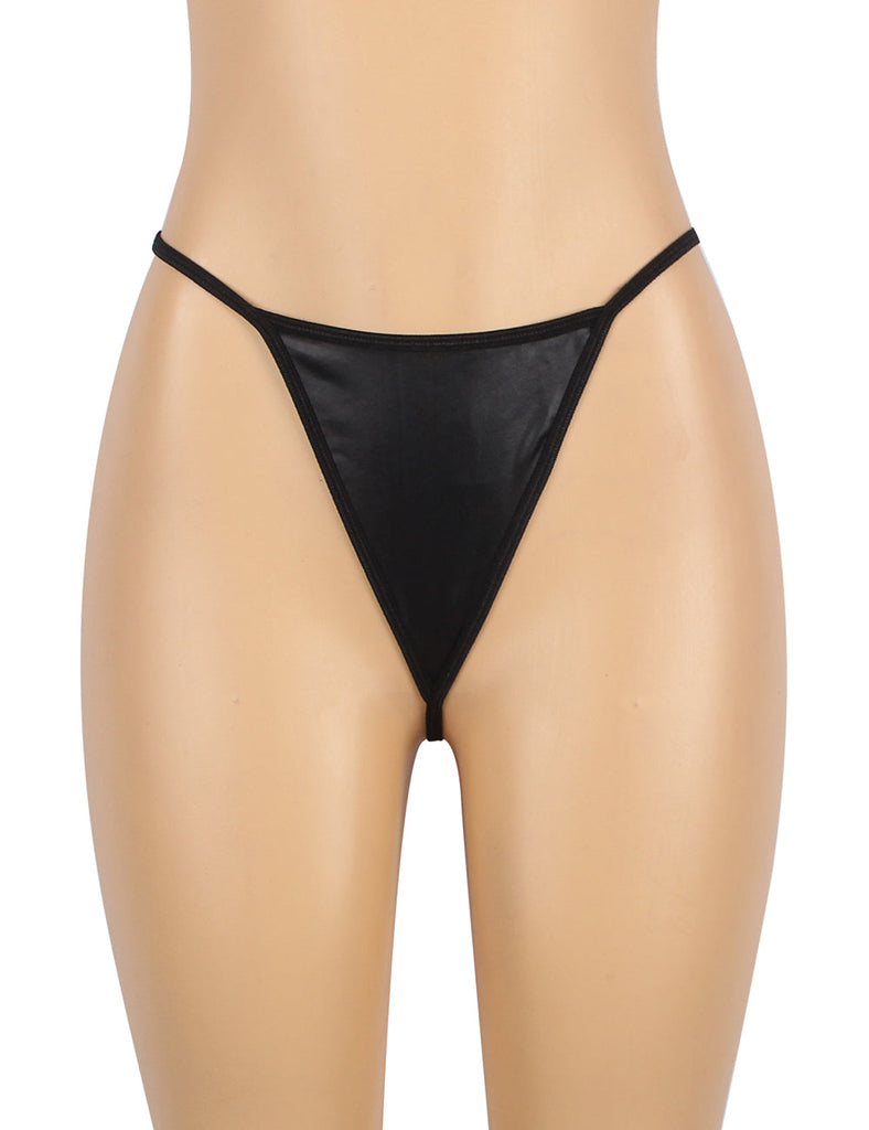 Black PU Leather Sexy Egypt Lace Hollow Out Bodysuit