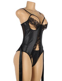 Black PU Leather Sexy Egypt Lace Hollow Out Bodysuit