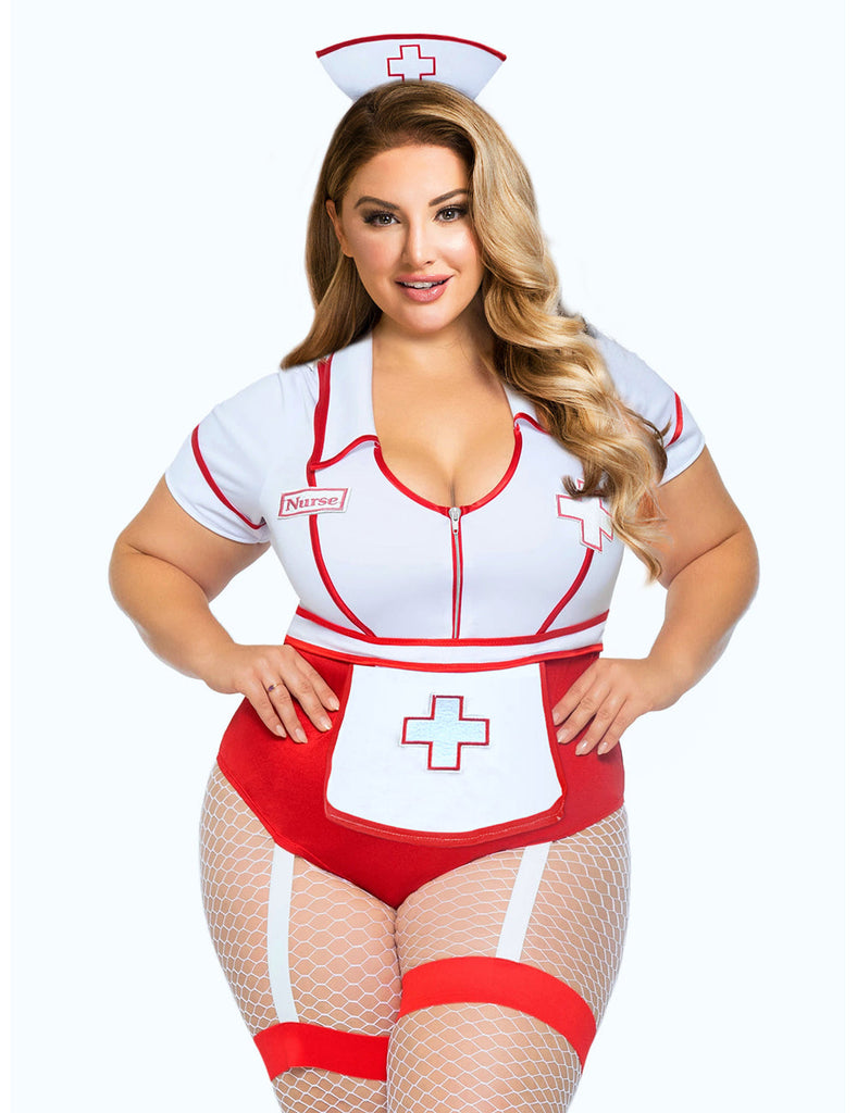 Sexy One Piece Bodysuit Zipper Design Decoration Nurse Costume