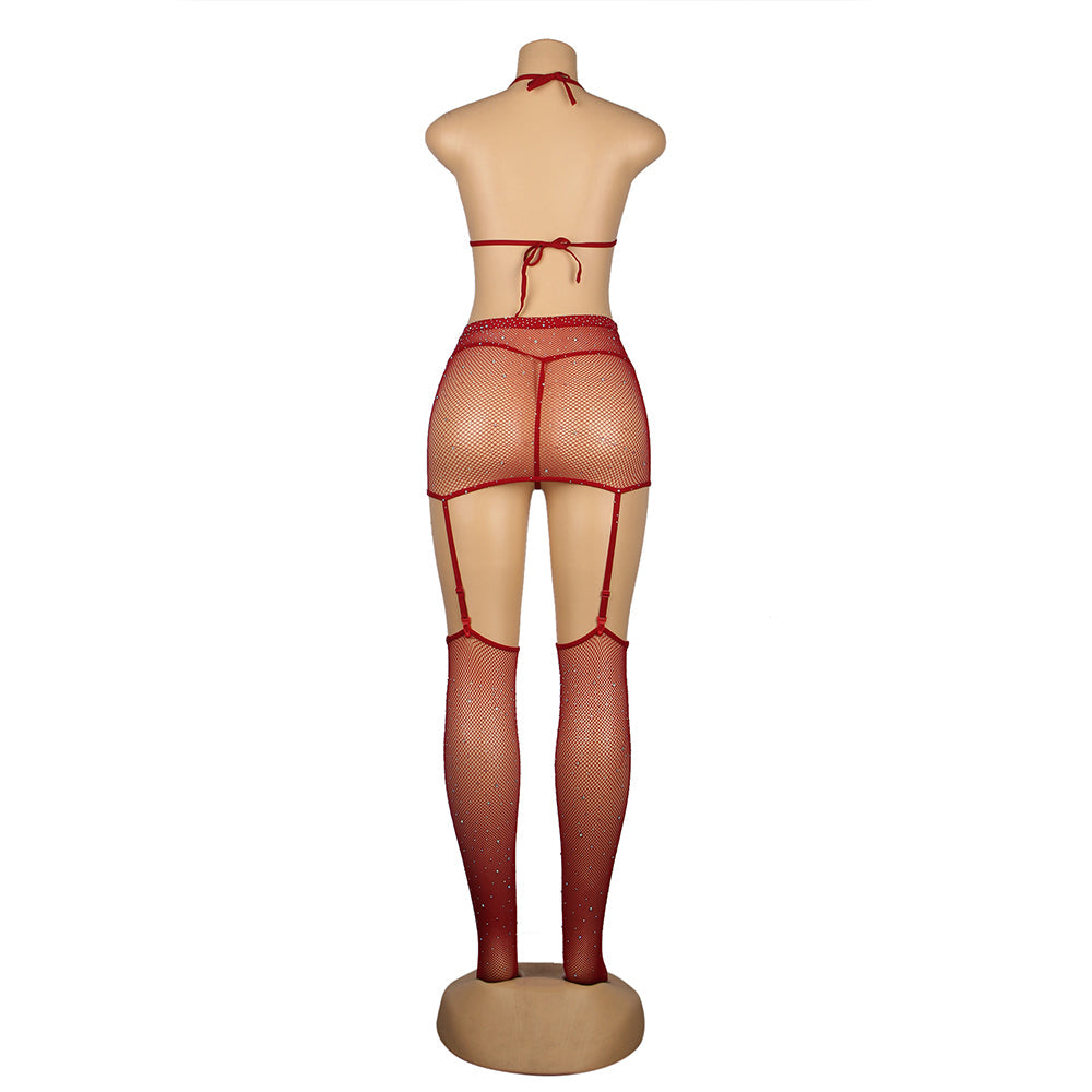 Black & Red & Blue Sexy Diamond Fishnet Bodystocking Egypt with Gloves