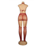 Black & Red & Blue Sexy Diamond Fishnet Bodystocking with Gloves