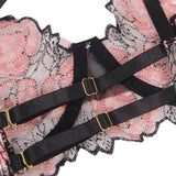 Pink Floral Lace Underwire Garter Bra Set