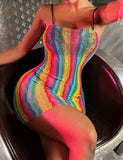 Colorful Off Shoulder Sleeveless Fishnet Bodystocking