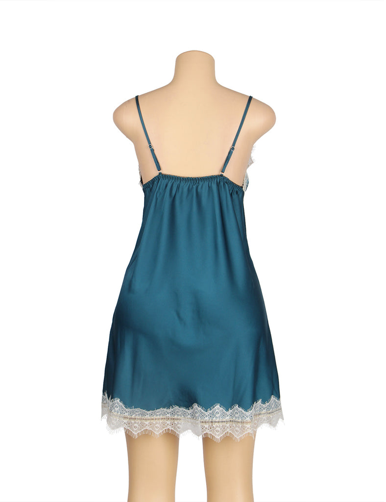 Green Silk Satin Lace Splice Sexy Women Two-piece Home Pajamas Egypt
