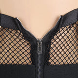 New Black Mesh Bra Top Zipper Front Backless Dress Sexy Costume
