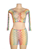 New Lingerie Egypt Colorful Long Sleeve Two Piece Fishnet Bodystocking