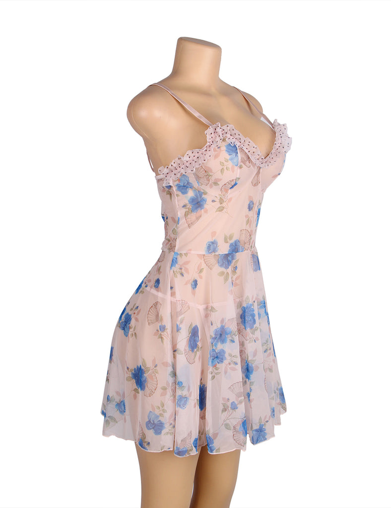 Floral Transparent Sexy Babydoll Egypt with G string