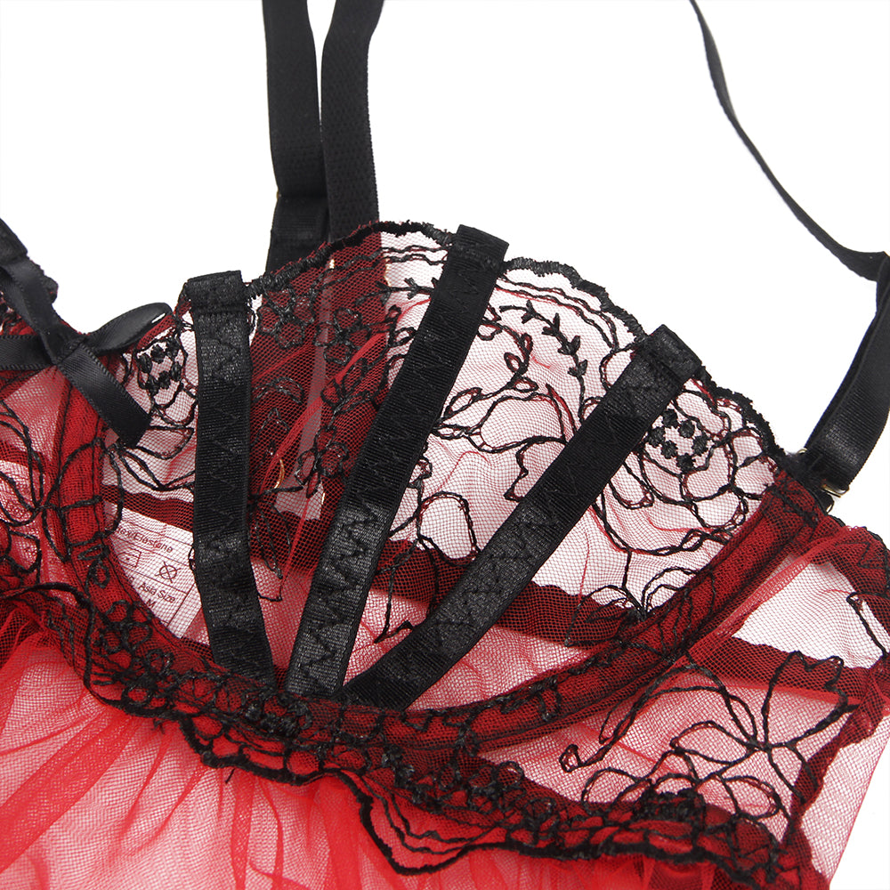 Sexy Mesh Adjustable Shoulder Straps Light Red Babydoll