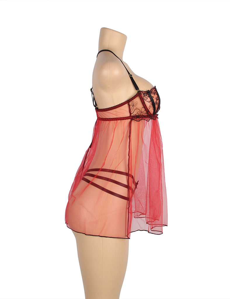 Sexy Mesh Adjustable Shoulder Straps Light Red Babydoll