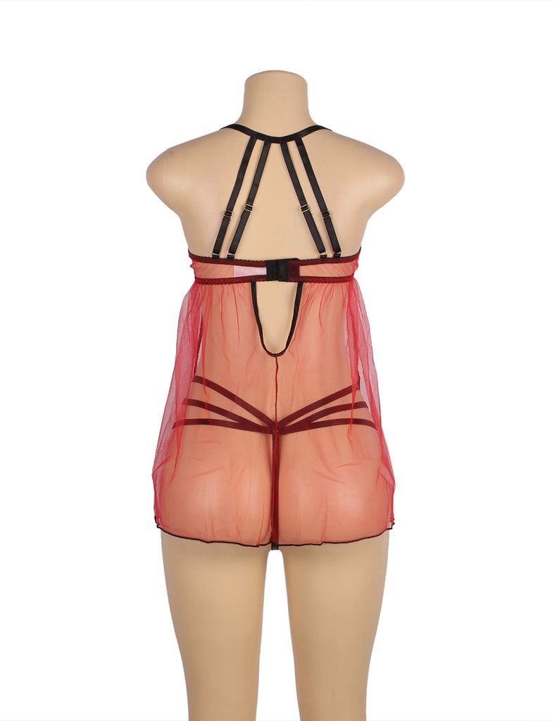 Sexy Mesh Adjustable Shoulder Straps Light Red Babydoll