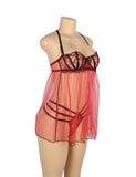 Sexy Mesh Adjustable Shoulder Straps Light Red Babydoll