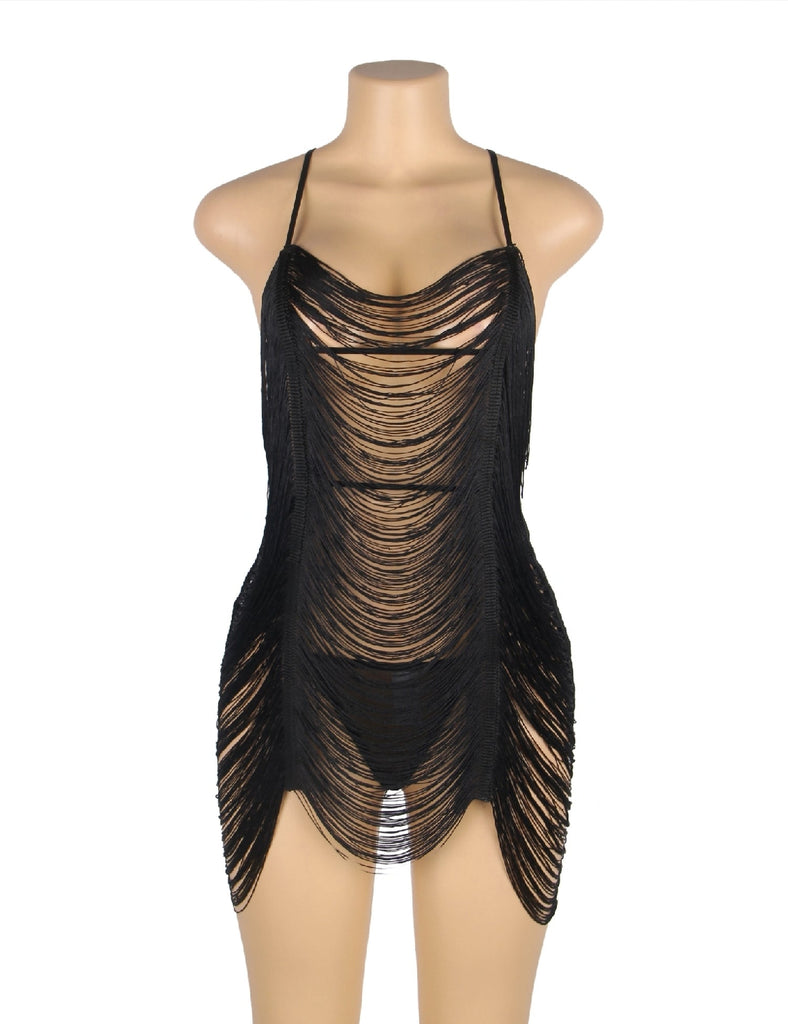 New Purple Plus Size Tassel Hollow Sexy Beach Babydoll