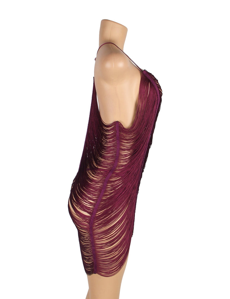 New Purple Plus Size Tassel Hollow Sexy Beach Babydoll Egypt
