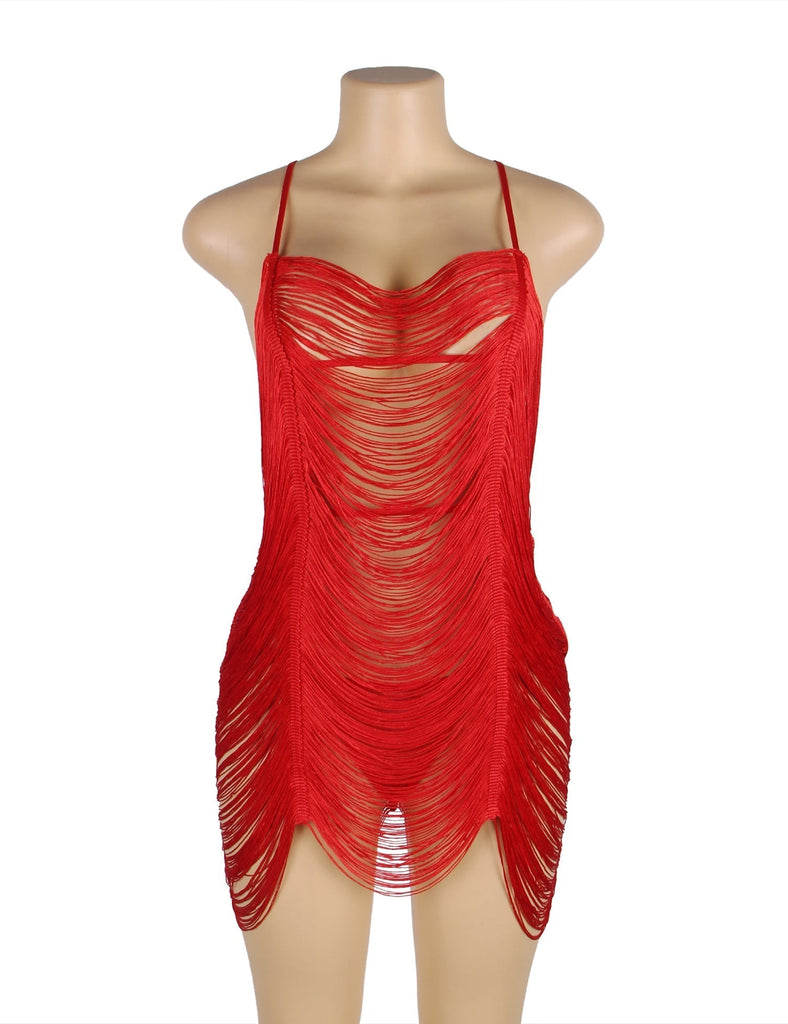 New Purple Plus Size Tassel Hollow Sexy Beach Babydoll Egypt