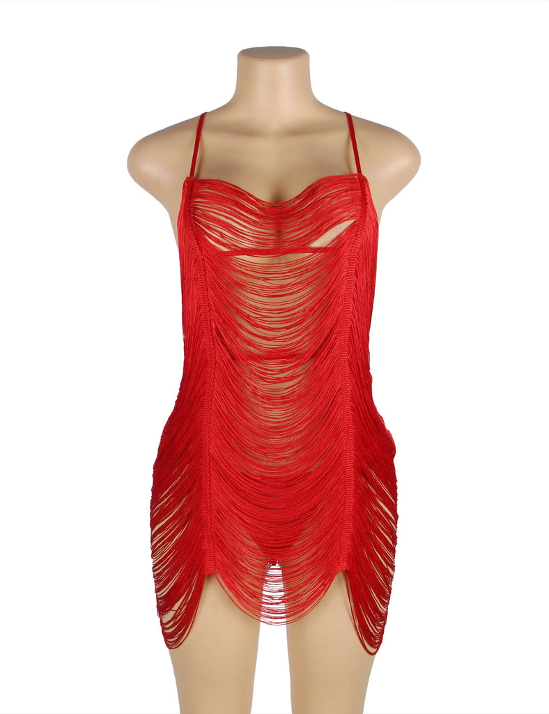 Plus Size Tassel Hollow Sexy Beach Babydoll