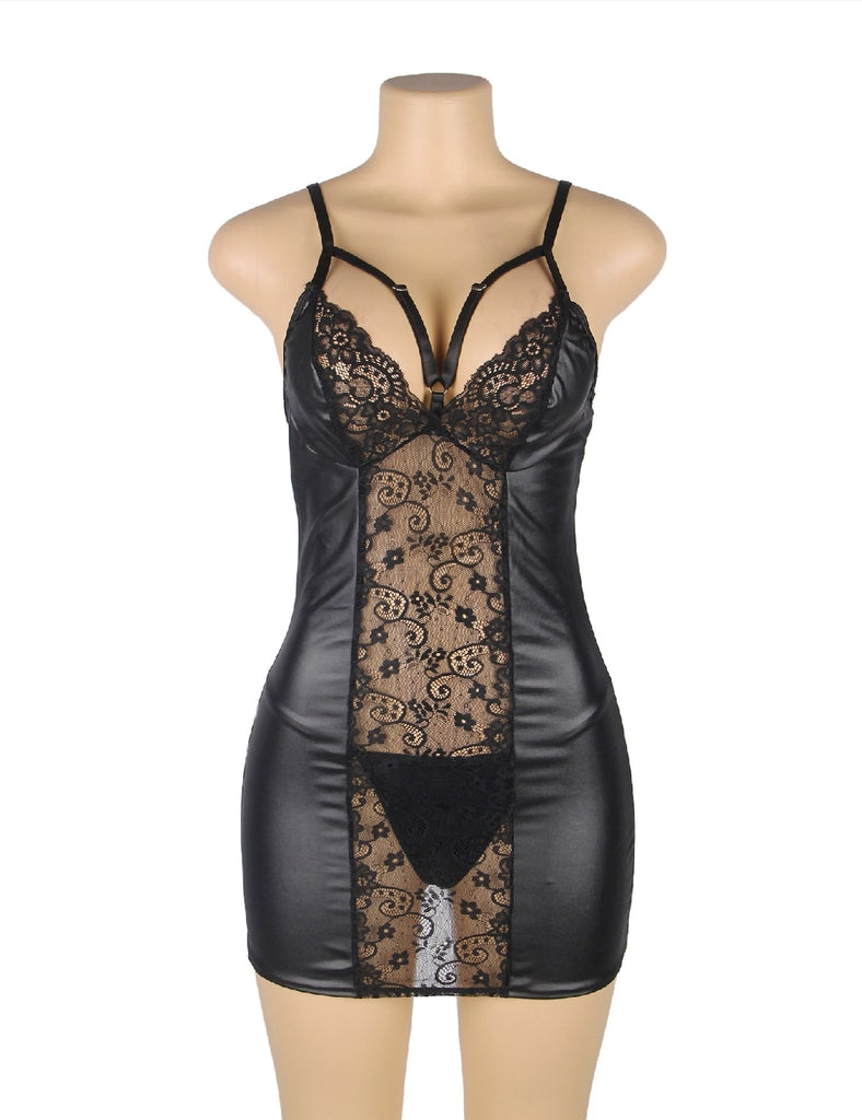 New Sexy Black Lace Leather Lingerie