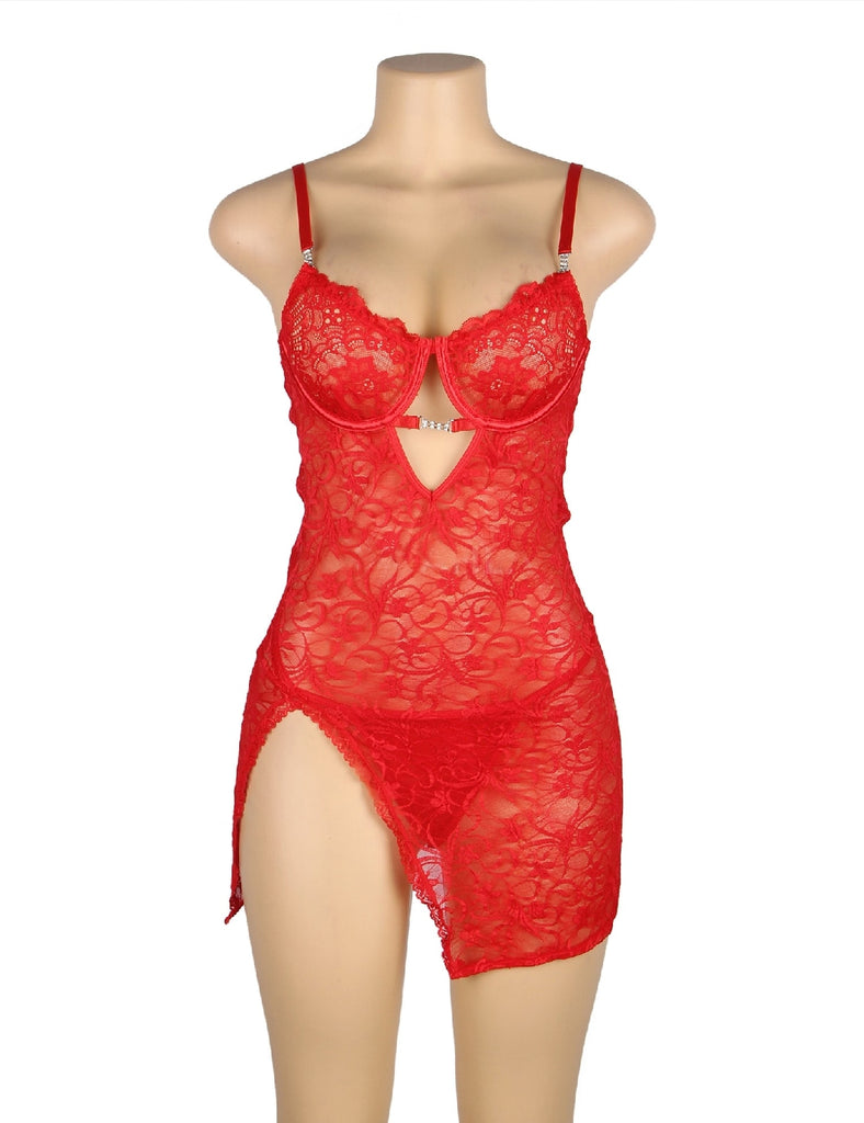New Plus Size Red & Black Lace With Underwire Adjustable Straps Babydoll
