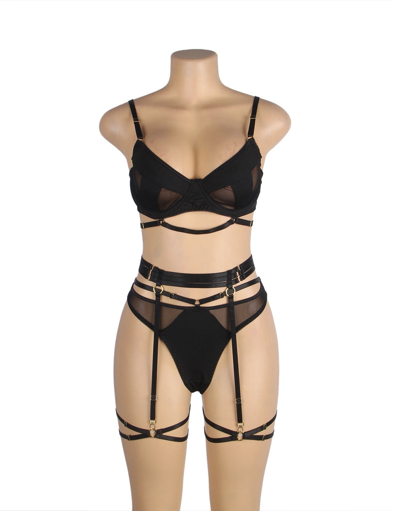 Black Mesh Underwire Garter Lingerie Egypt Set