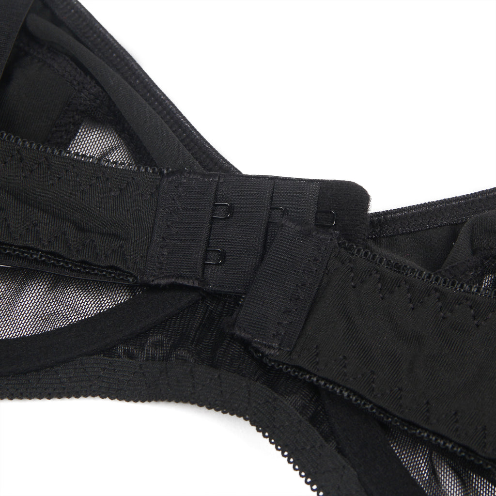 Black Mesh Underwire Garter Lingerie Set