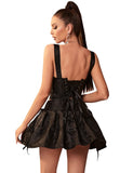 12 Pieces Plastic Bones Black Sexy Jacquard Braces Corset With Skirt