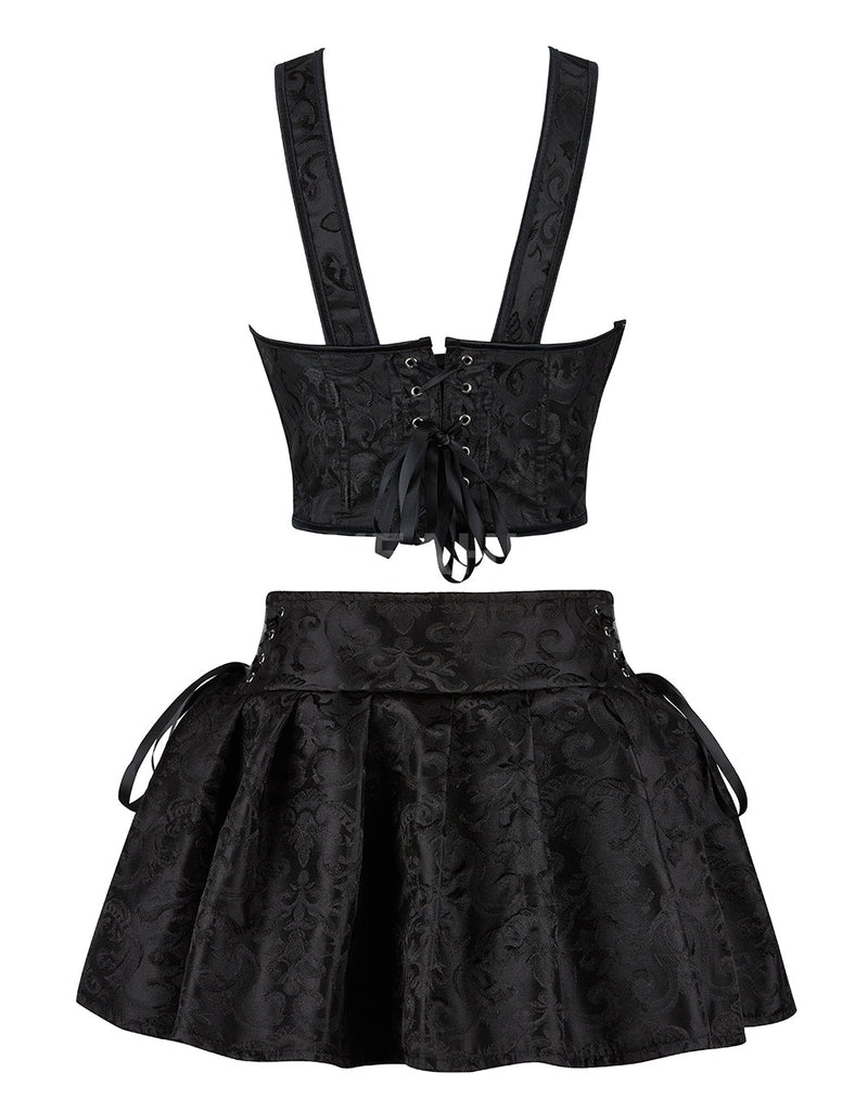 12 Pieces Plastic Bones Black Sexy Jacquard Braces Corset Egypt With Skirt