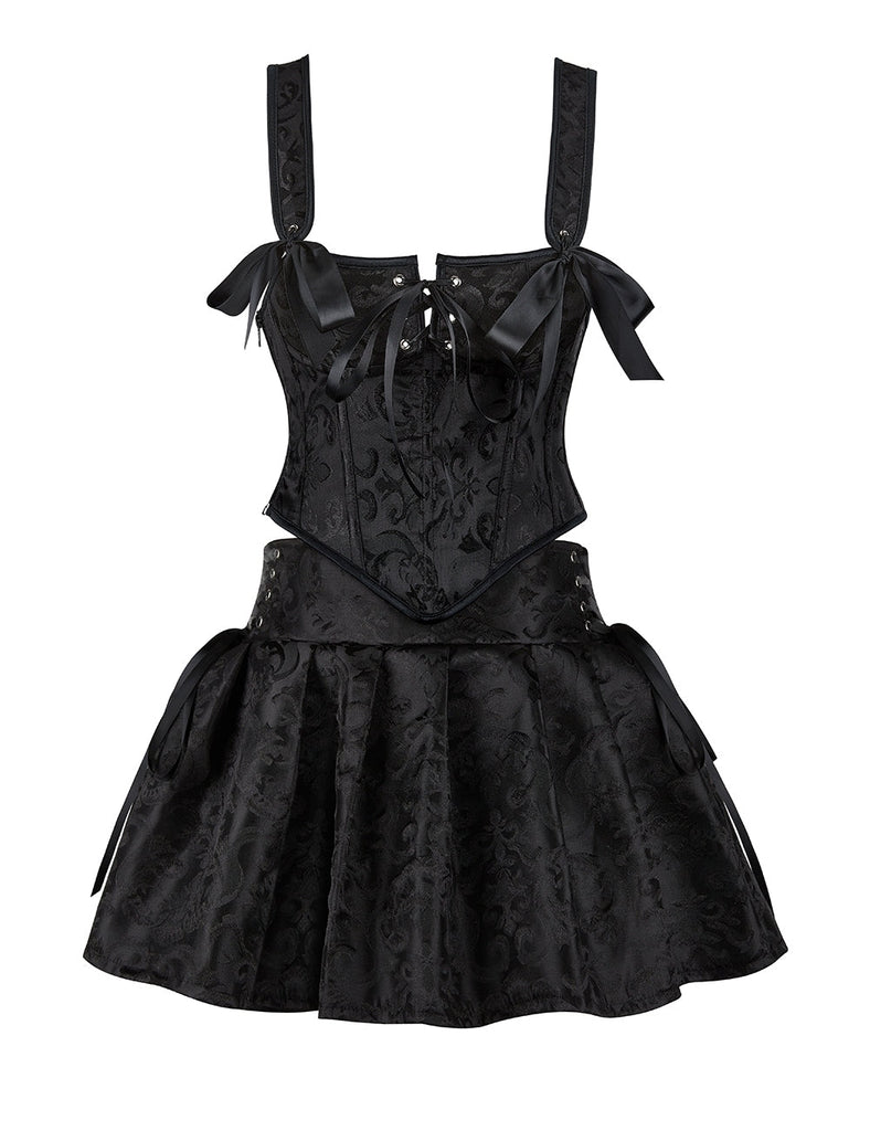 12 Pieces Plastic Bones Black Sexy Jacquard Braces Corset Egypt With Skirt