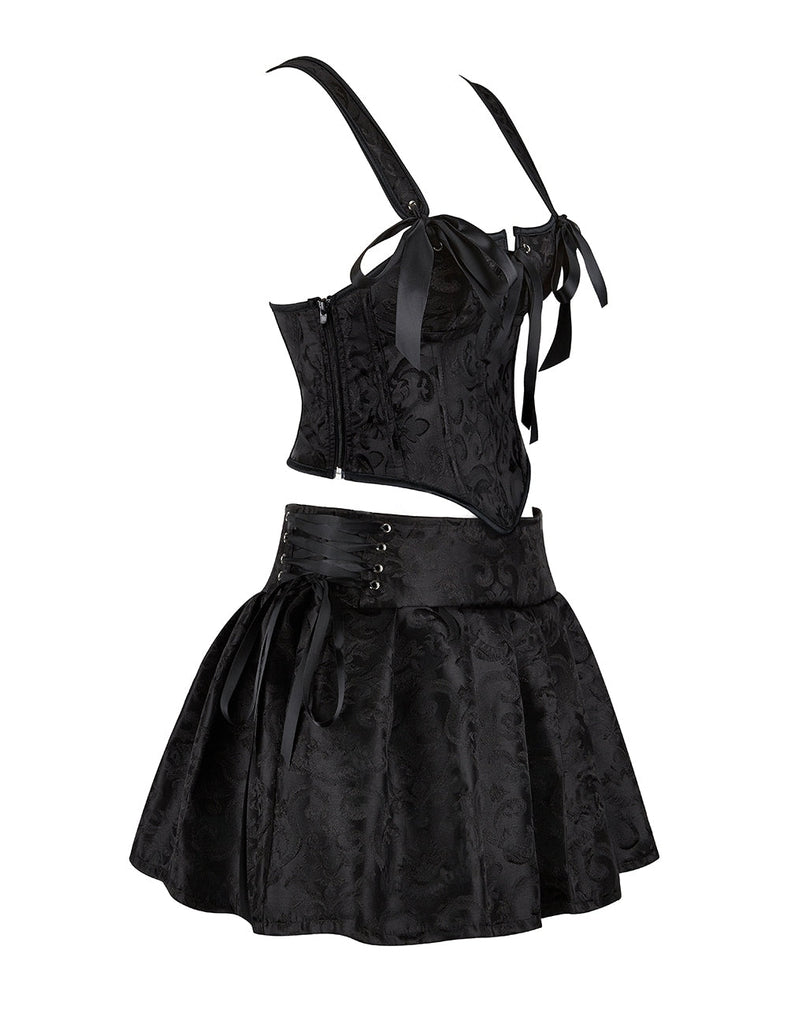12 Pieces Plastic Bones Black Sexy Jacquard Braces Corset Egypt With Skirt